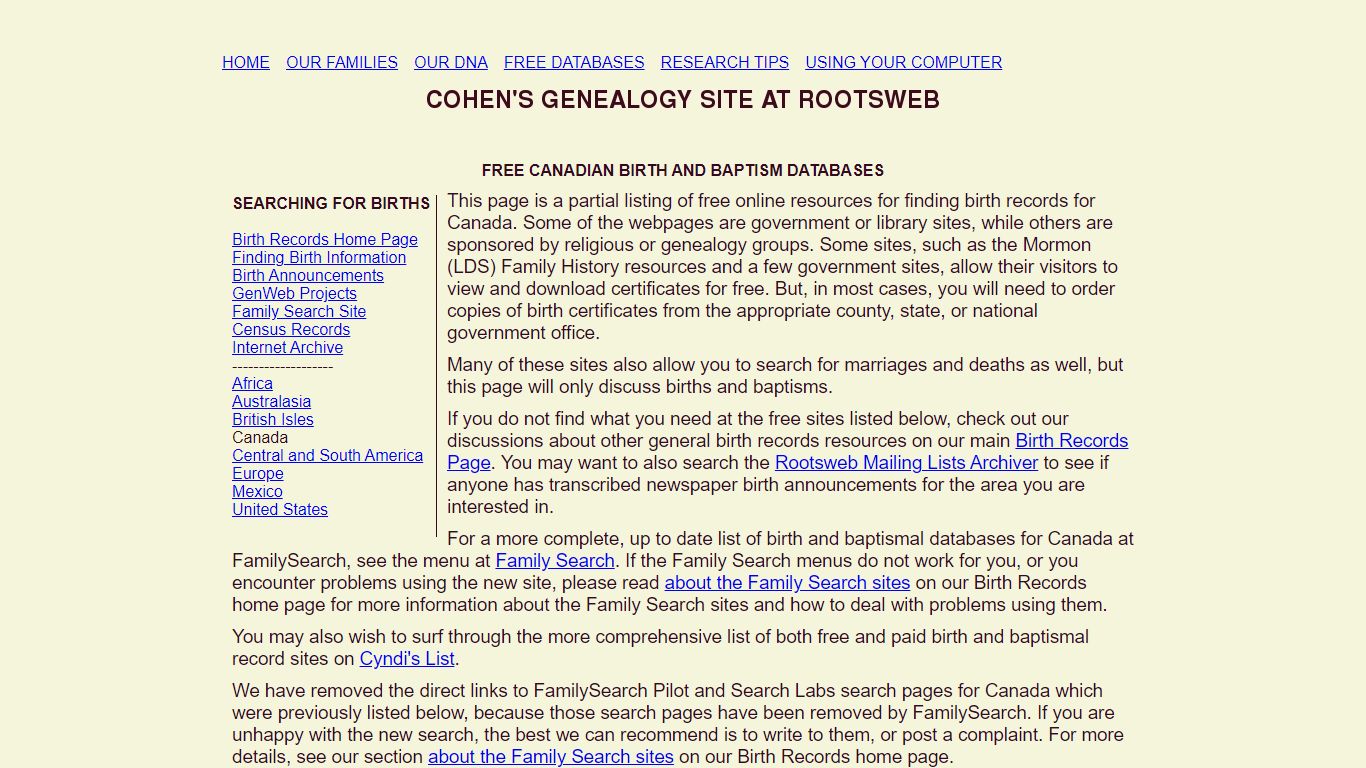 free Canadian birth records information - RootsWeb